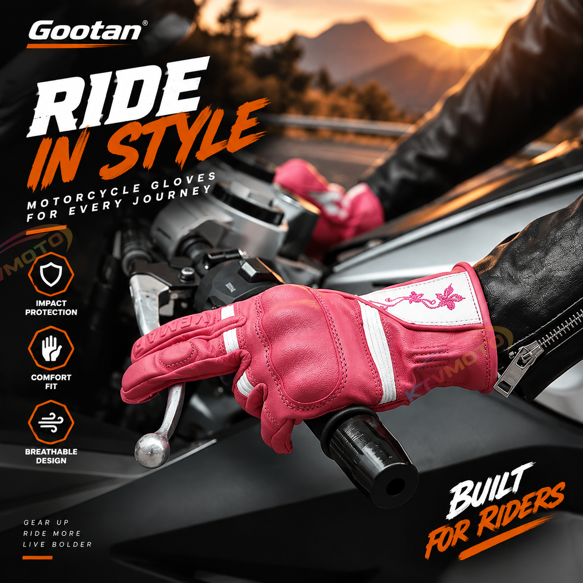 KTVMOTO Women's Retro Motorcycle Touchscreen Leather Gloves-G31