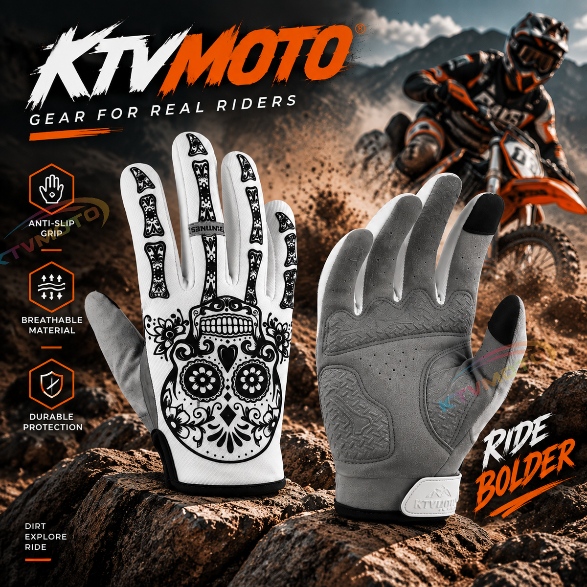 KTVMOTO Skull Pattern Motorcycle MTB Off-Road Cycling Gloves - G101