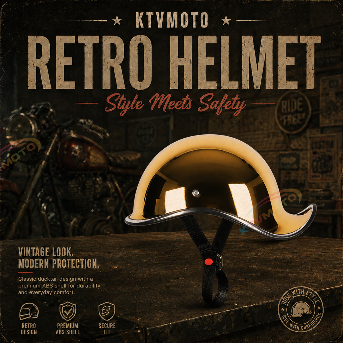 KTVMOTO Retro Motorcycle Half Helmet – Vintage Rider Style-I42