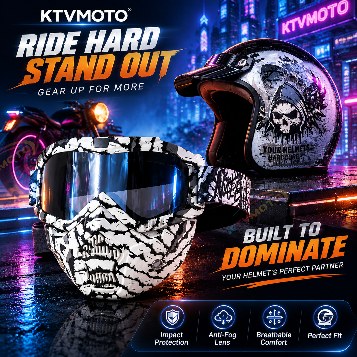Motorcycle Riding Goggles and Protective Face Mask-H02