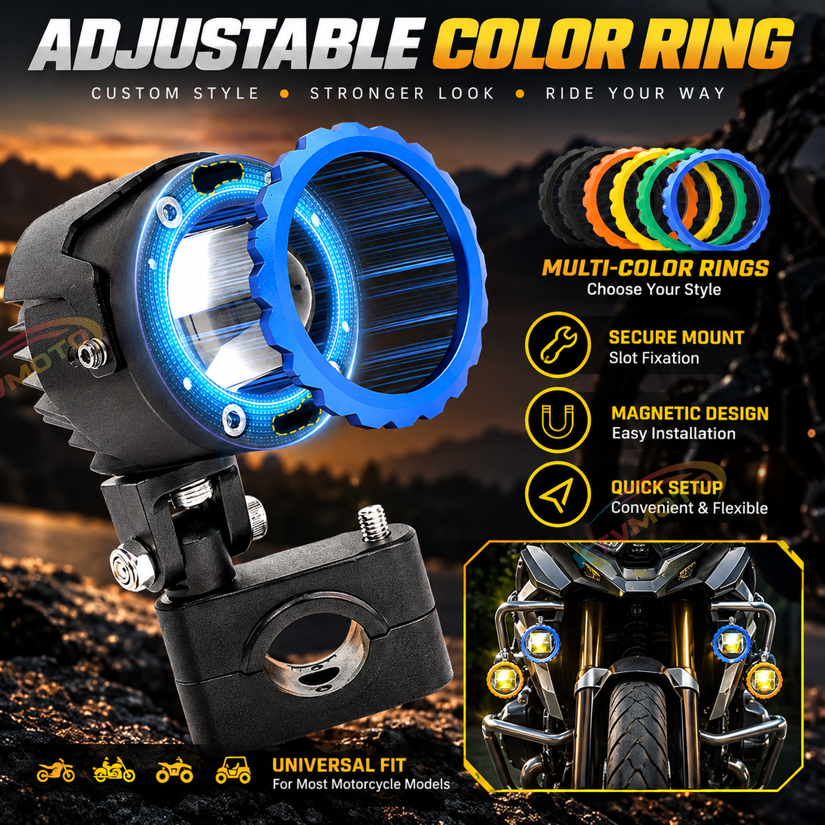 KTVMOTO Motorcycle LED Projector Fog Lights with Handlebar Mount-D31