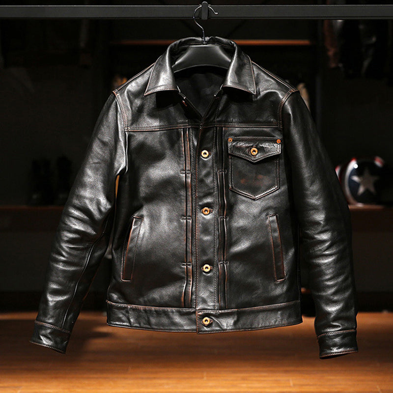 Japanese retro casual leather jacket-A05