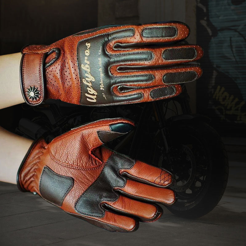 Vintage genuine leather motorcycle gloves-G35