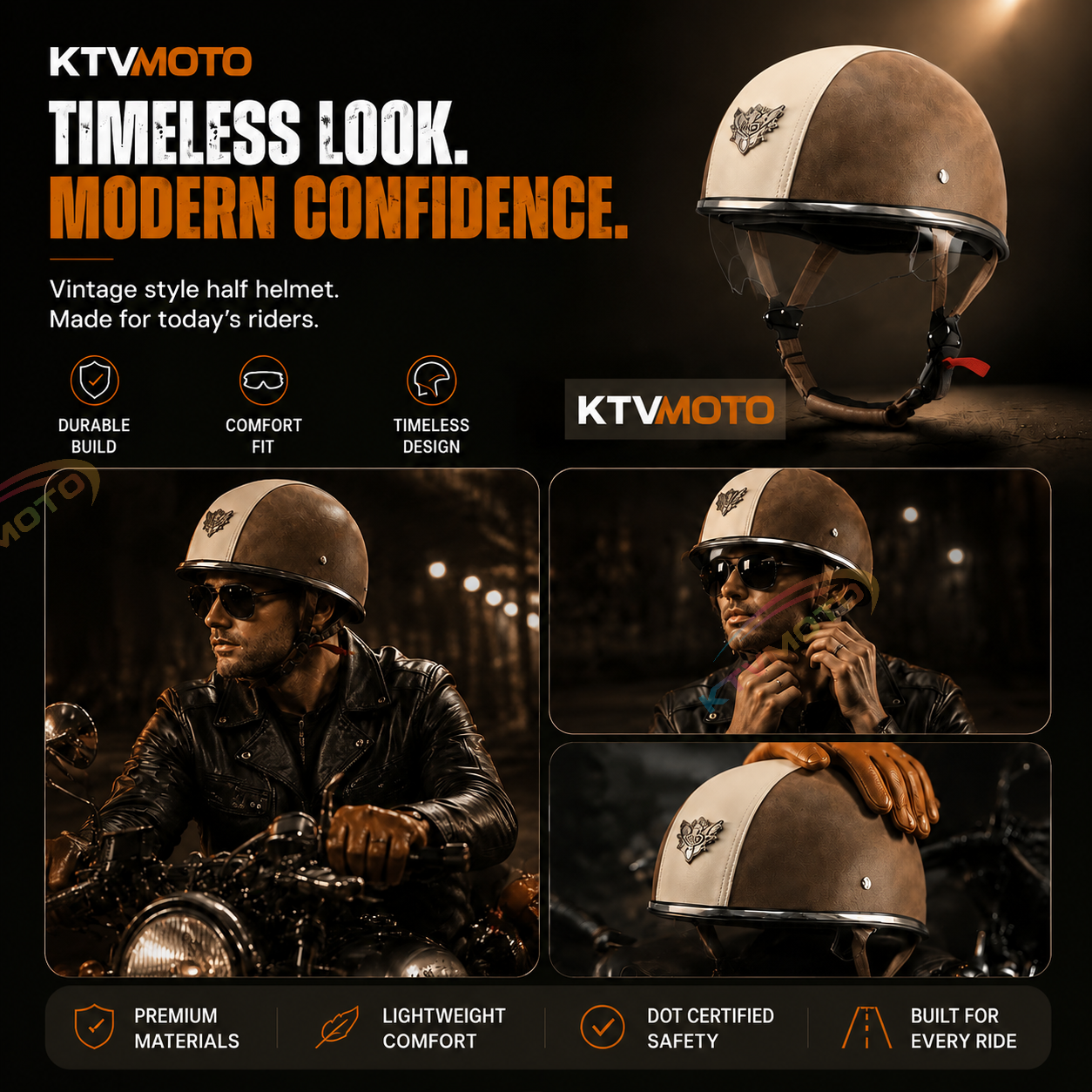 Retro two-tone cruiser motorcycle helmet with goggles-I23