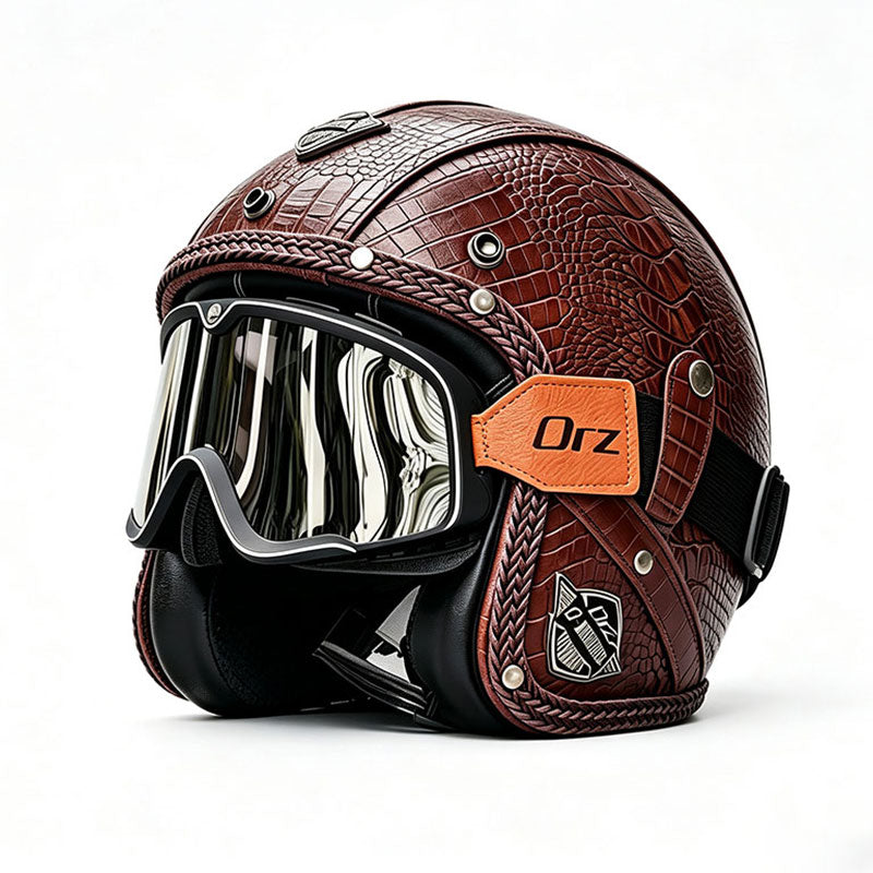 KTVMOTO Matte Leather Retro Motorcycle Half Helmet-I19