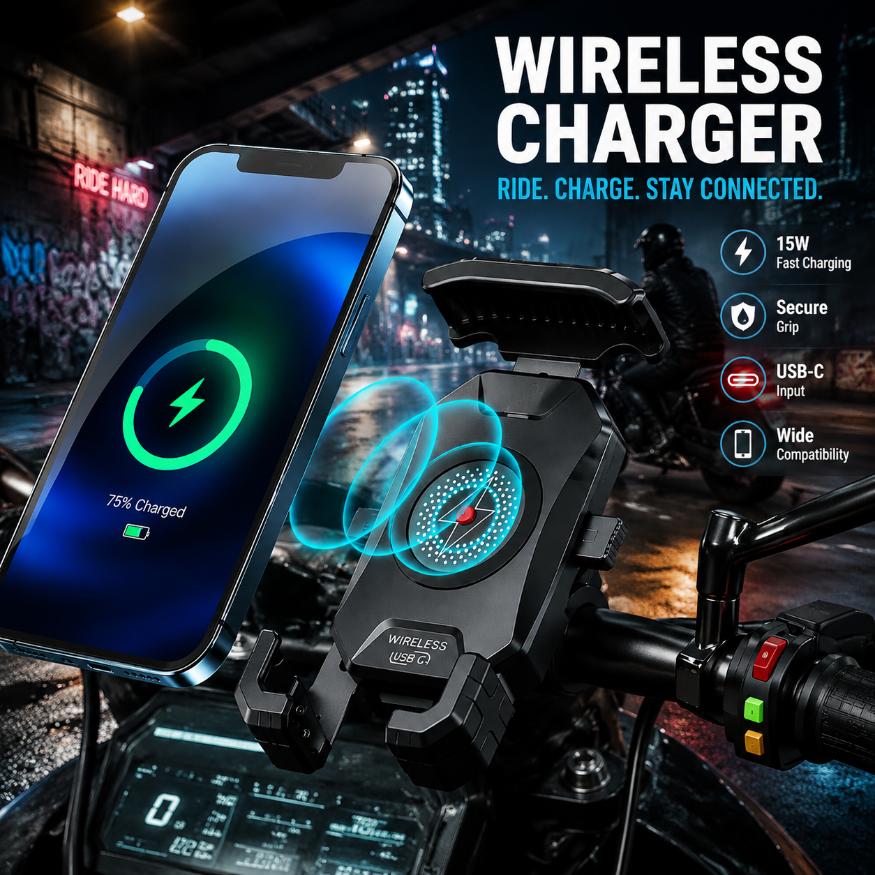 20W Wireless Charging Motorcycle Bicycle Holder-M24