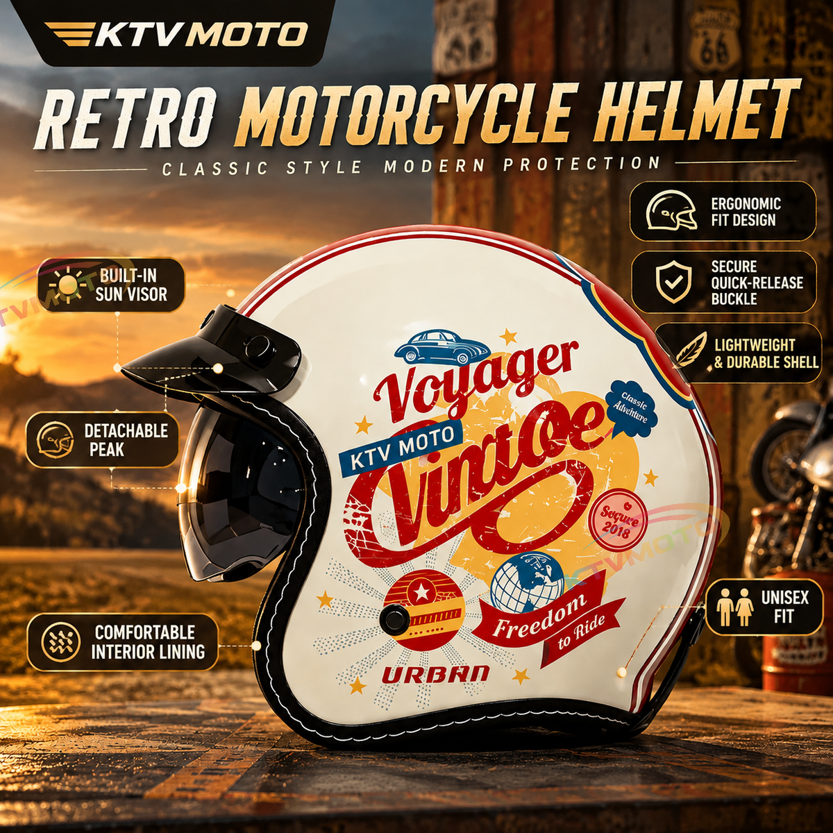 Retro style 3/4-coverage motorcycle helmet with a graffiti design-I315