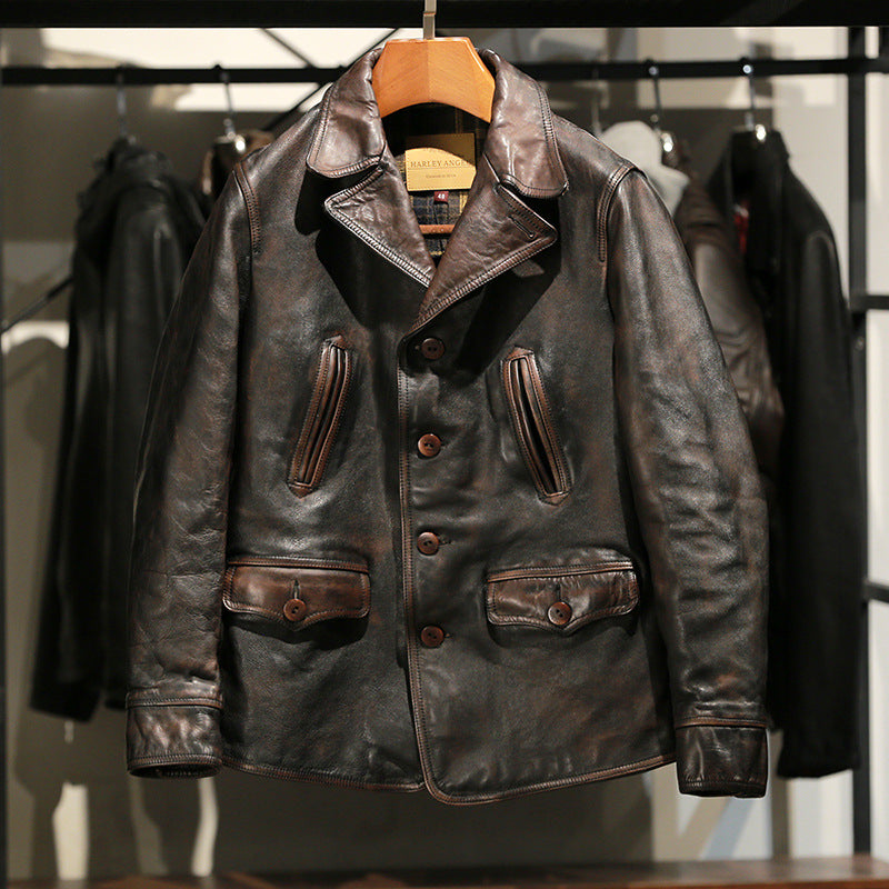 American Dispatcher Horsehide Leather Motorcycle Jacket-A21