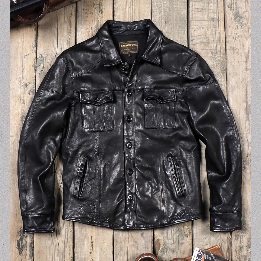 Luxury Vintage Casual Genuine Leather Jacket - A 25
