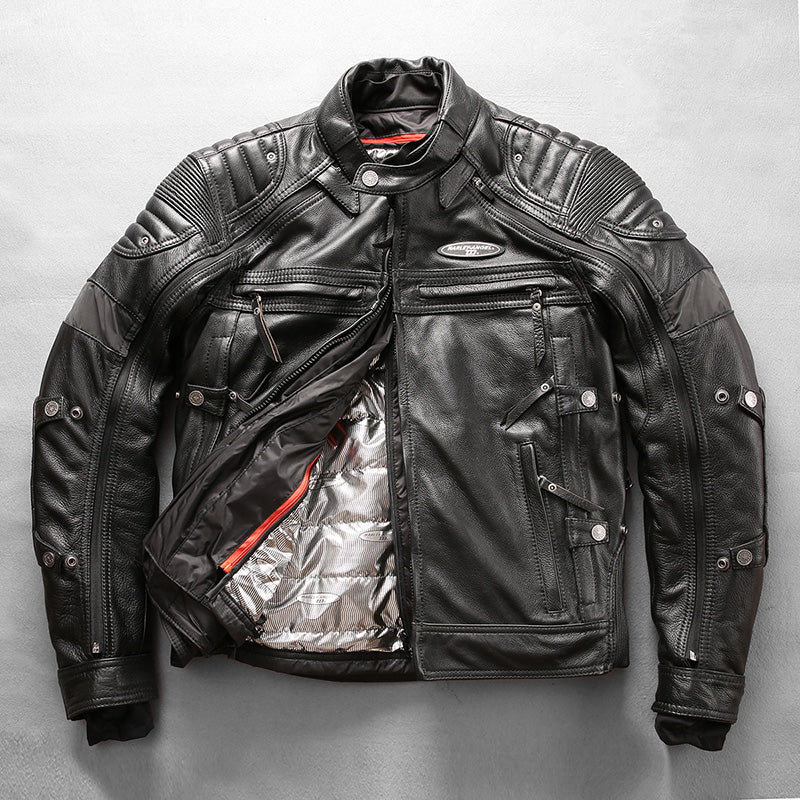 Detachable four-piece motorcycle top layer yellow cowhide leather jacket-A29