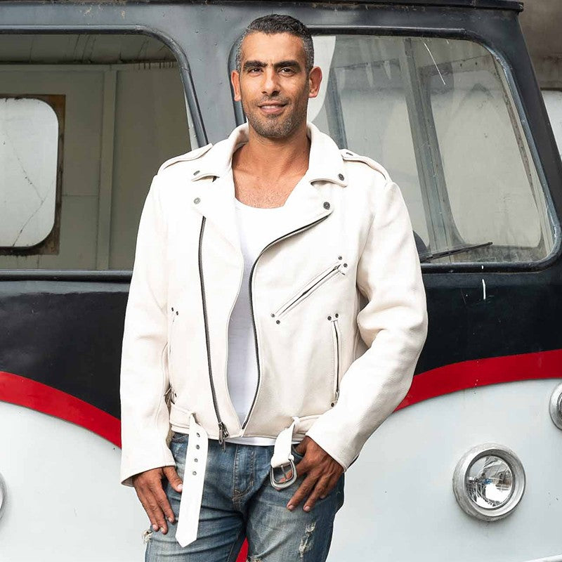 White casual genuine cowhide jacket-A28