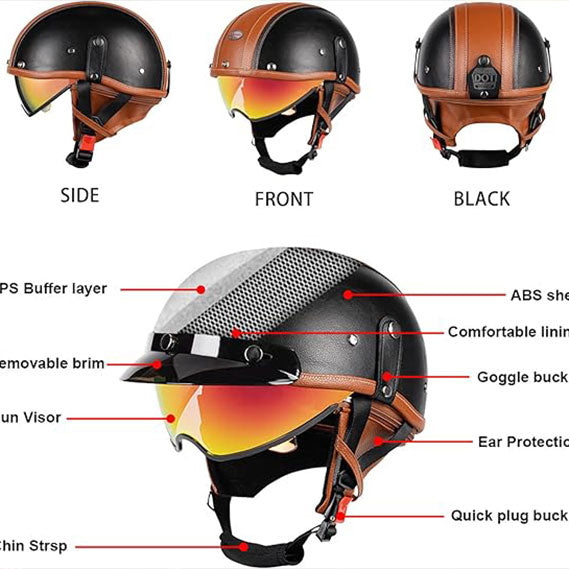 Classic Retro Leather Motorcycle Helmet – I35