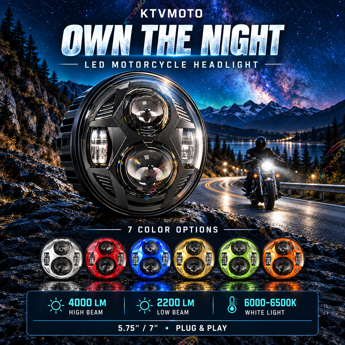 KTVMOTO Harley 5.75/7in LED Motorcycle Headlight, IP67 Waterproof-ML11
