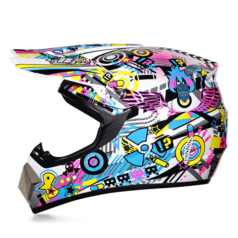 Motocross full-face helmet with vibrant graffiti graphics-I167