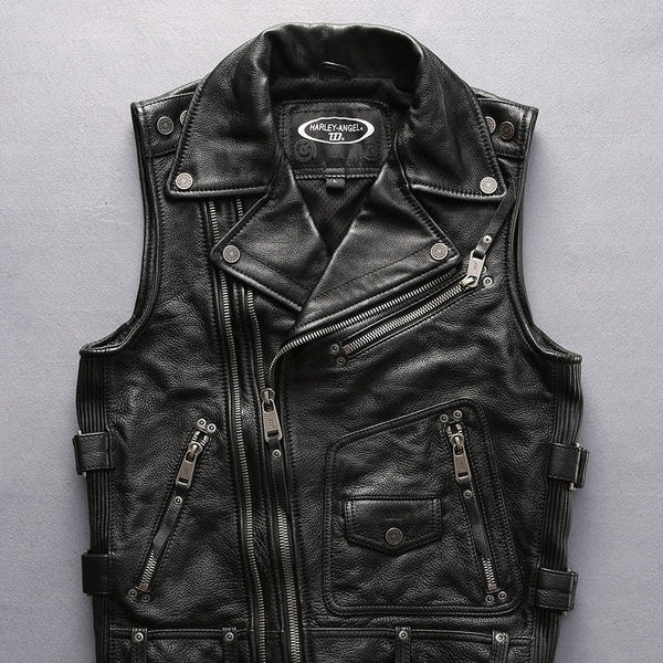 Thickened cowhide lapel vest-A31