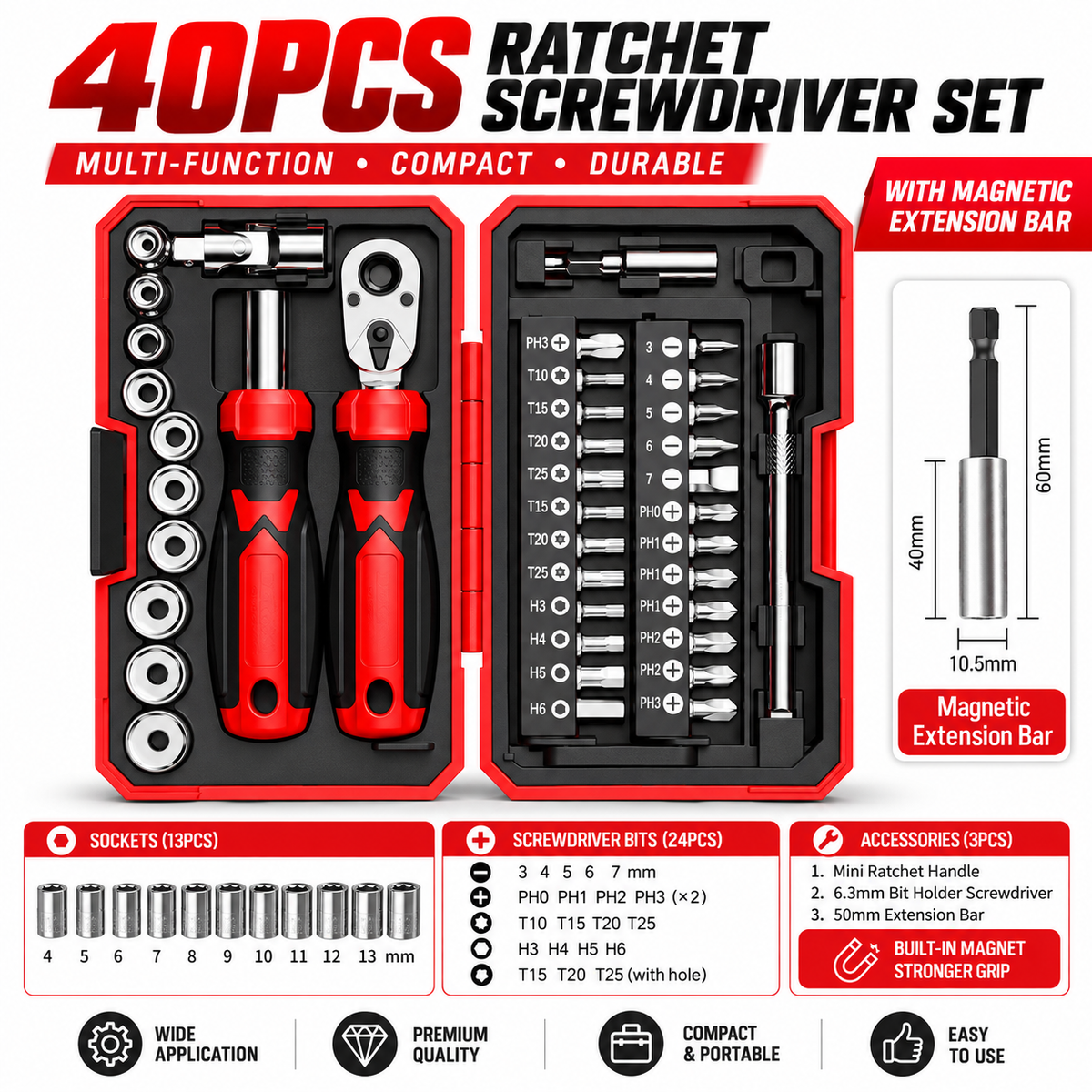 KTVMOTO Motorcycle Tool Kit with Ratchet Wrench and Screwdriver Set-MT04