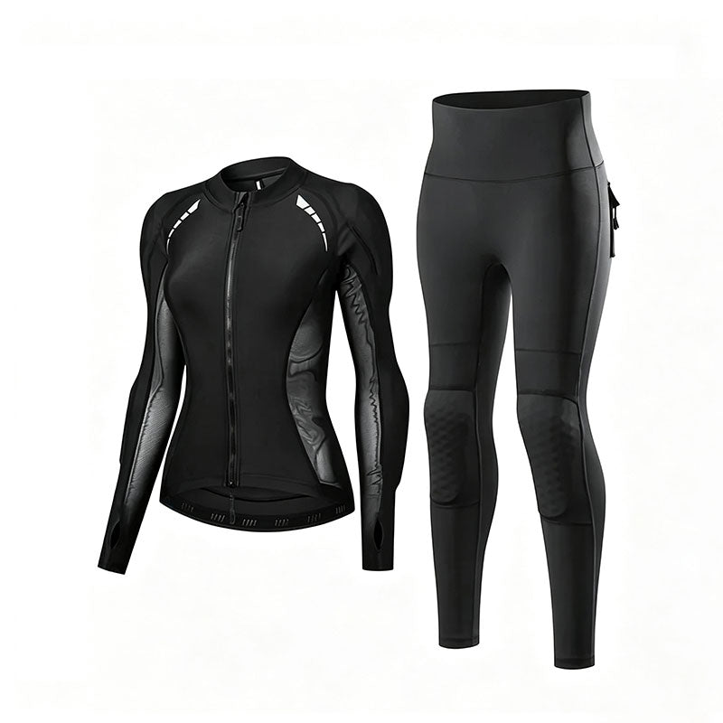 Women's motorcycle slim-fit jacket and pants set with removable padding-J37