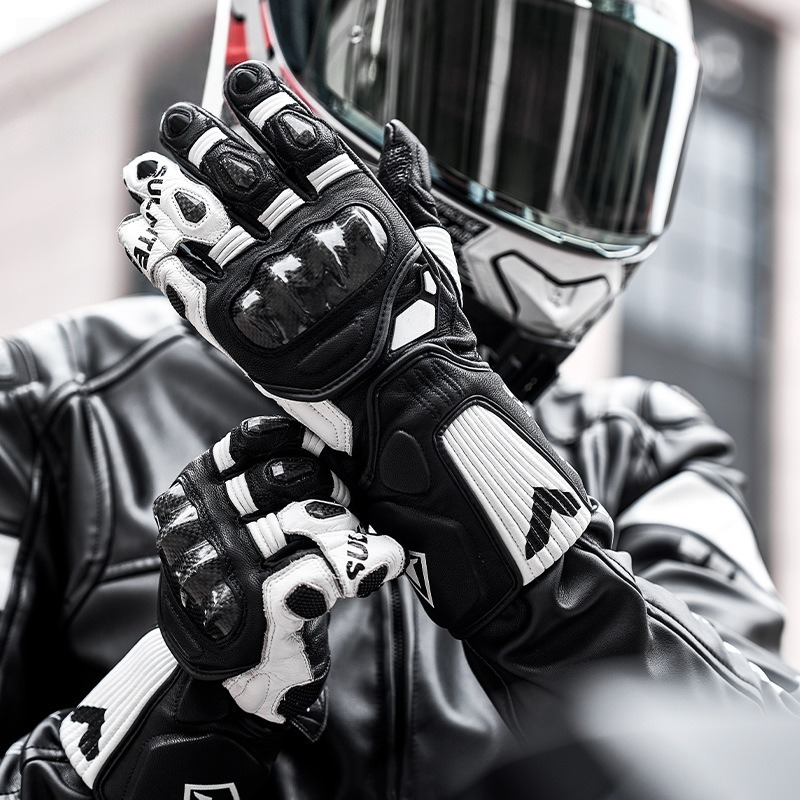 CE2 grade 3K carbon fiber genuine leather gloves - GT01