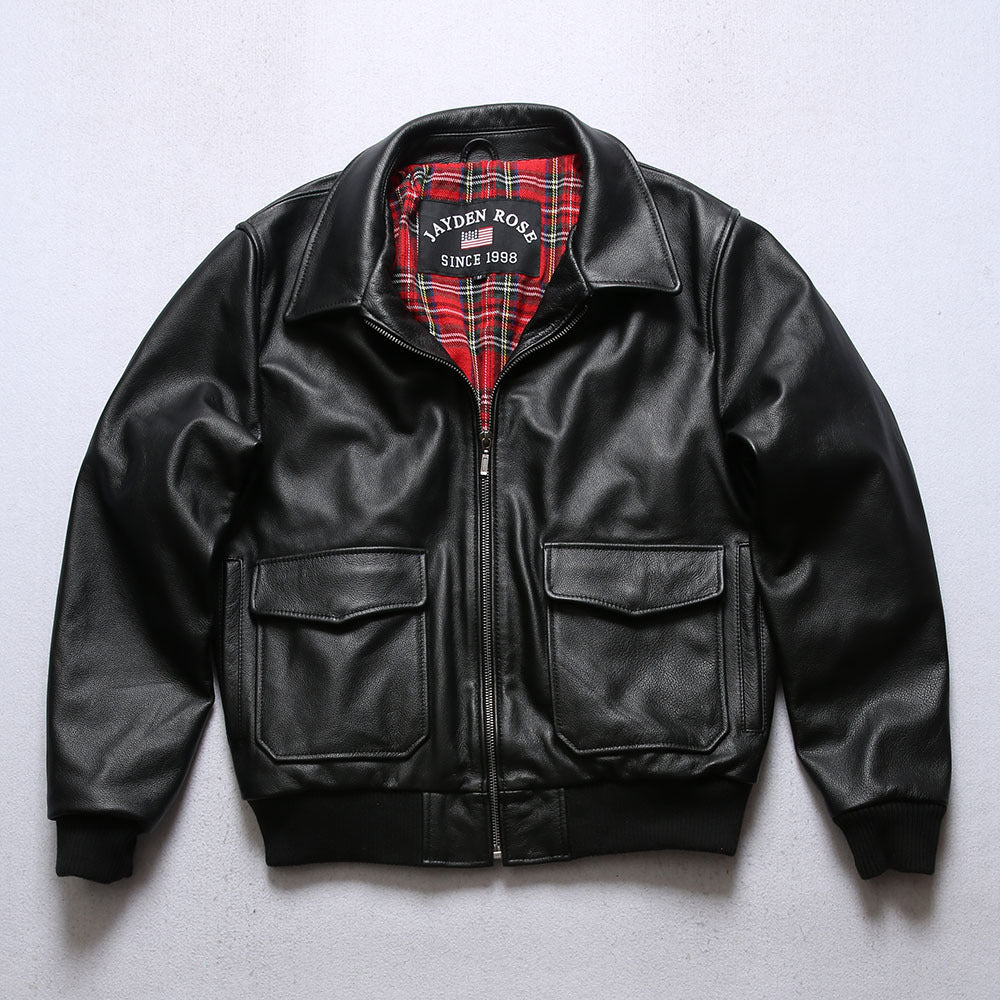 G1 Genuine Leather Bomber Jacket - A49