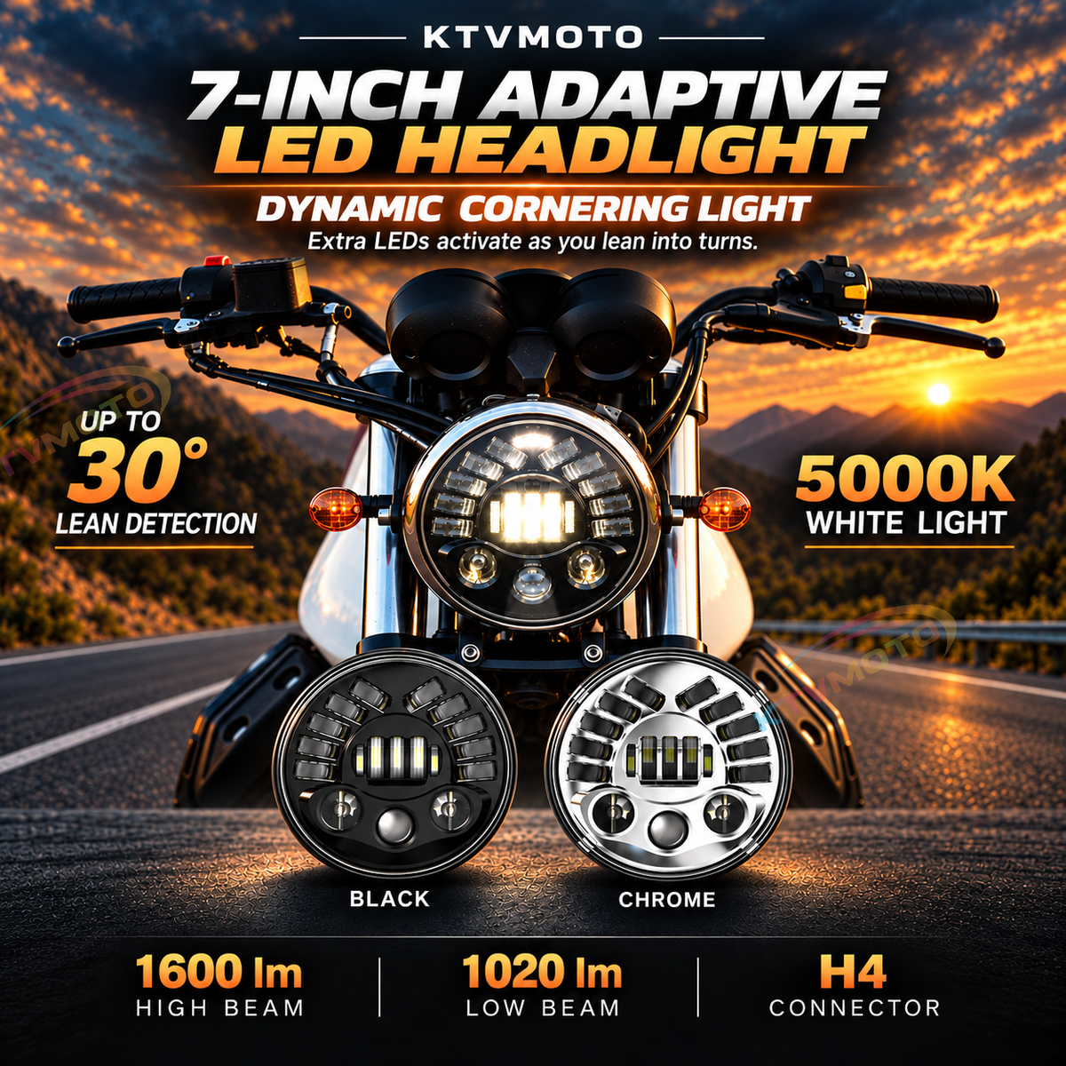 KTVMOTO Harley 5.75/7 Inch Adaptive LED Cornering Headlight -ML13