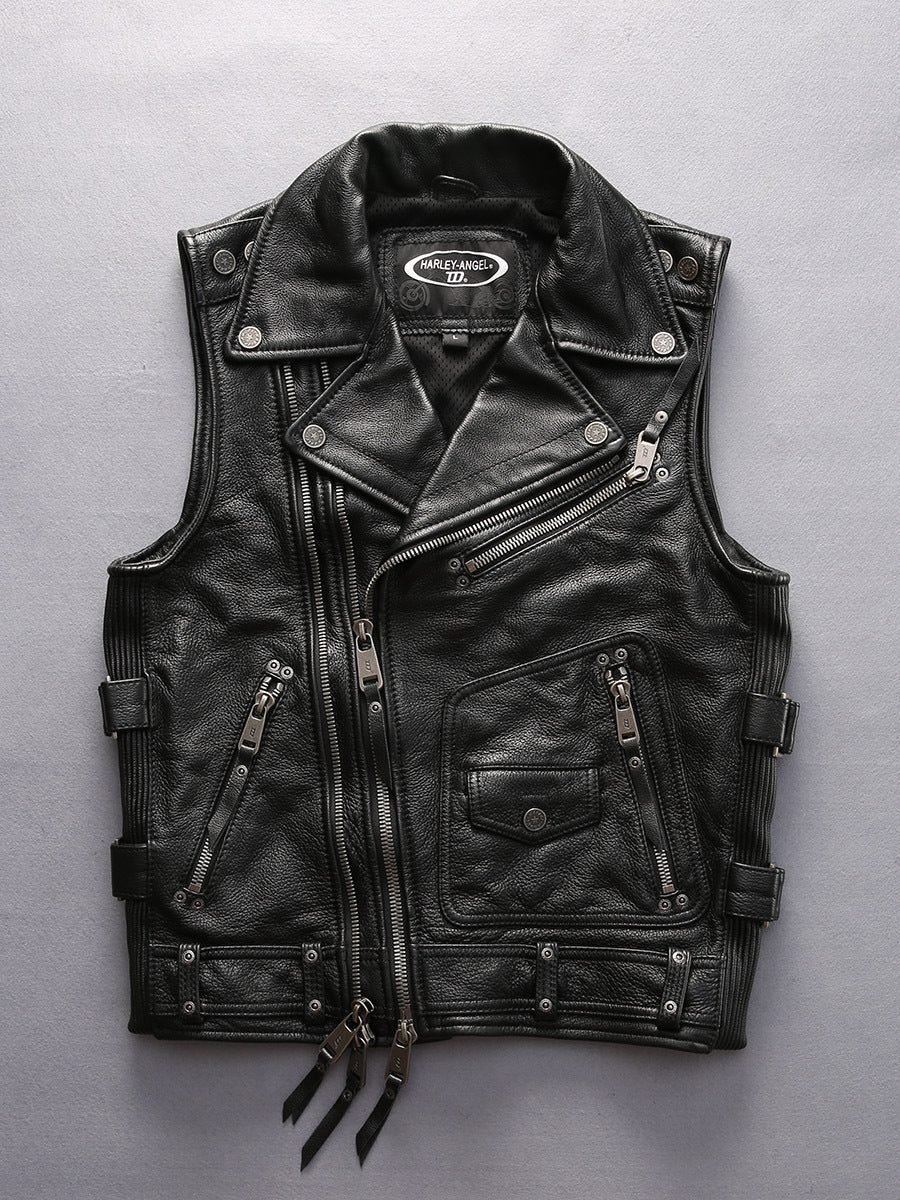 Thickened cowhide lapel vest-A31