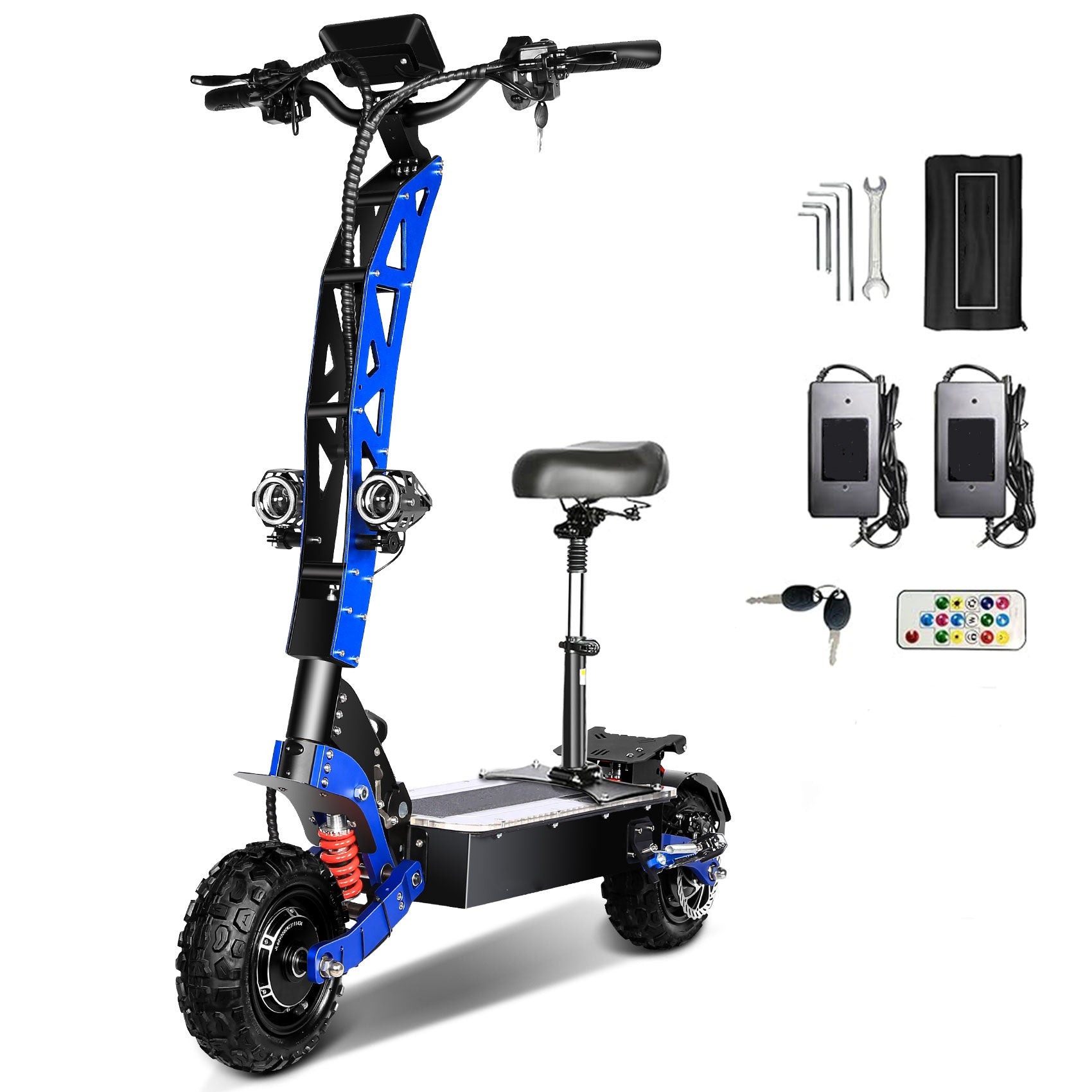 Electric Scooter, 40 mph top speed, 60 mile range, 60V 35AH 6000W Dual Drive, with 11" Off-road Tires