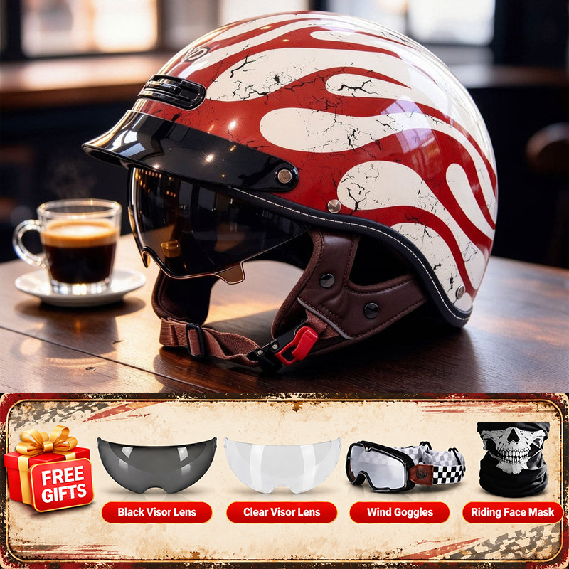 KTVMOTO Retro Motorcycle Half Helmet with ABS Shell & EPS Liner-I302