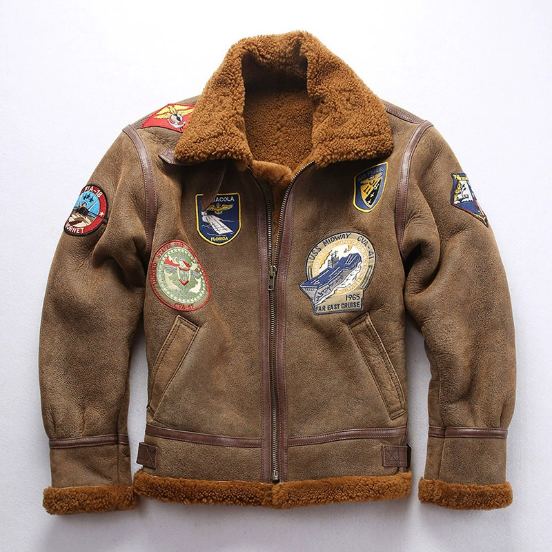 Genuine Sheepskin Bomber Jacket Military Fur-A04