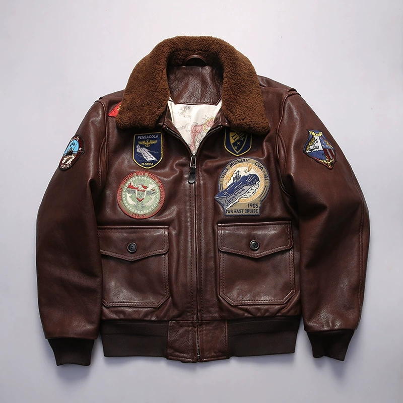 TOP-FUN Leather Bomber Jacket-A10