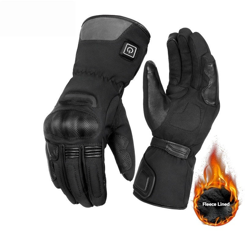 Heated Genuine Leather Motorcycle Gloves with Hard Protective Cover - G26