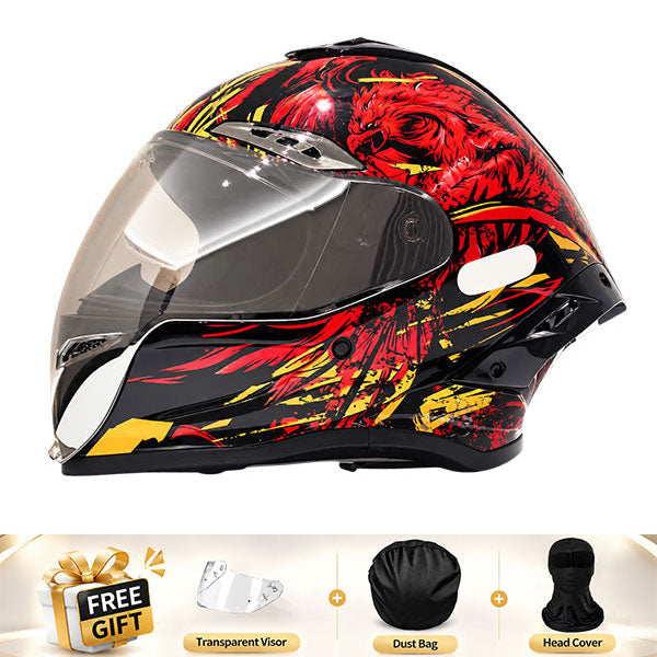 Cool full-face motorcycle helmet, featuring a rear spoiler and an extended visor-I308