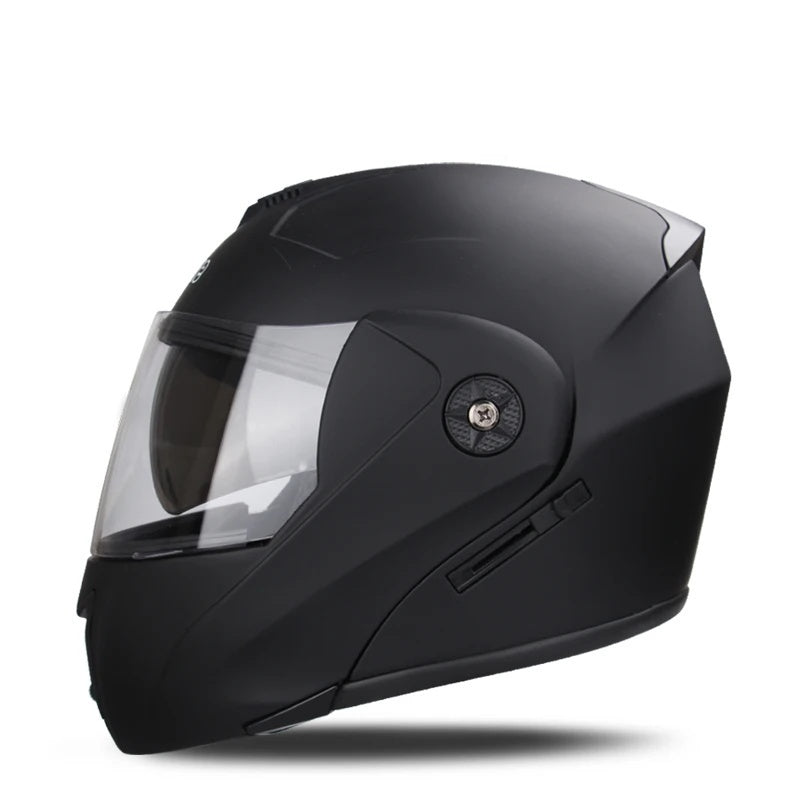 Motorcycle flip-up helmet with lightweight dual-lens design-I145