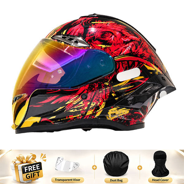 Cool full-face motorcycle helmet, featuring a rear spoiler and an extended visor-I308