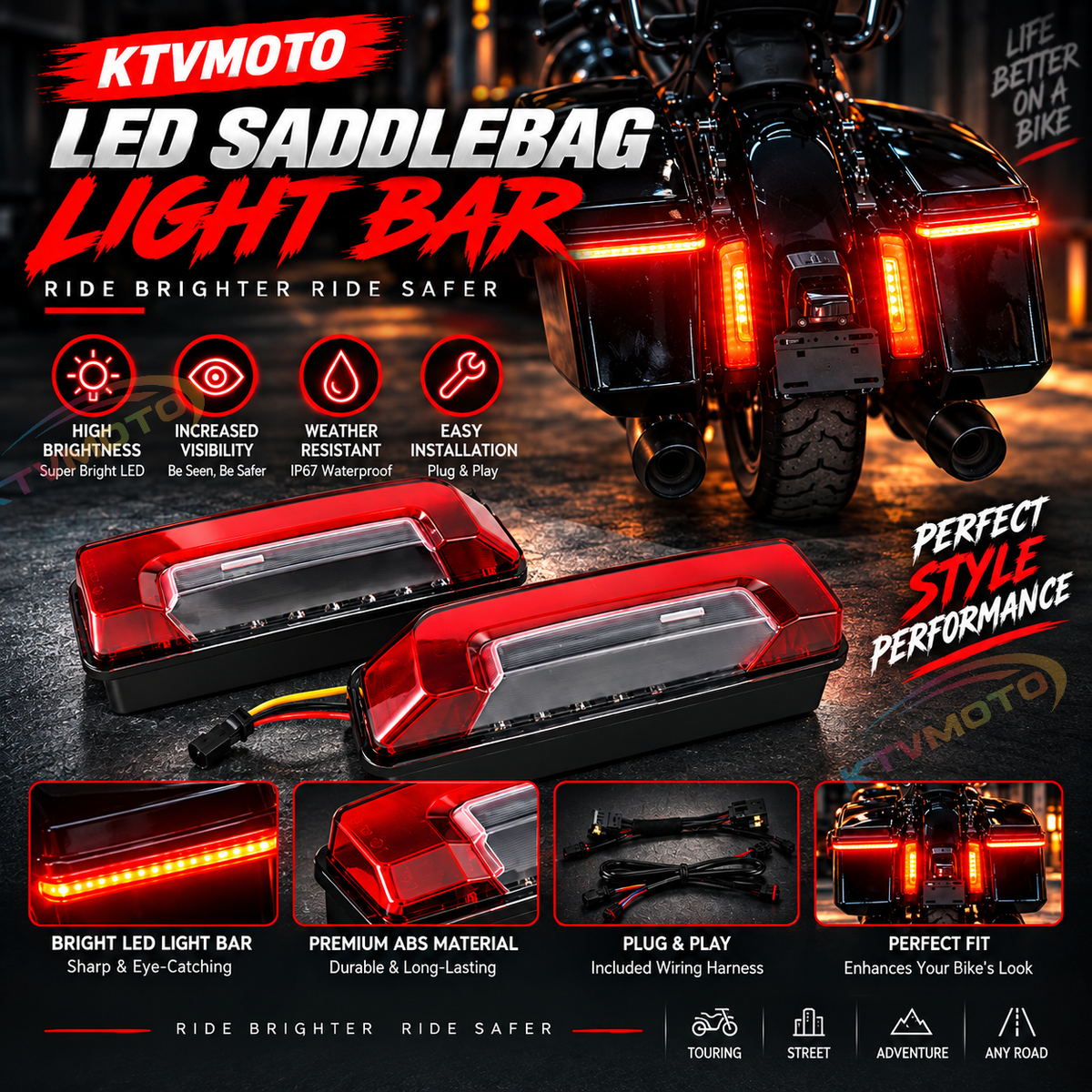 KTVMOTO Harley LED Sequential Saddlebag Lights-ML06