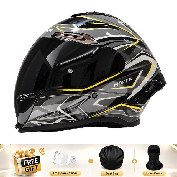 Cool full-face motorcycle helmet, featuring a rear spoiler and an extended visor-I308