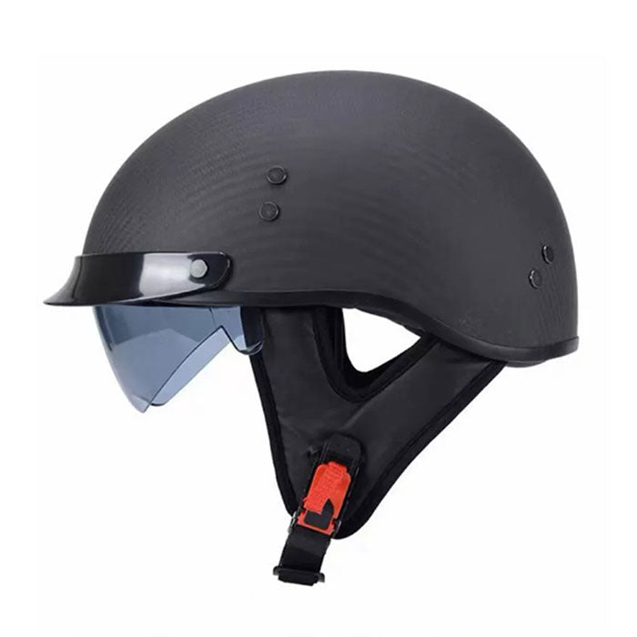 Half-helmet with retro carbon fiber texture and retractable sun visor-I136