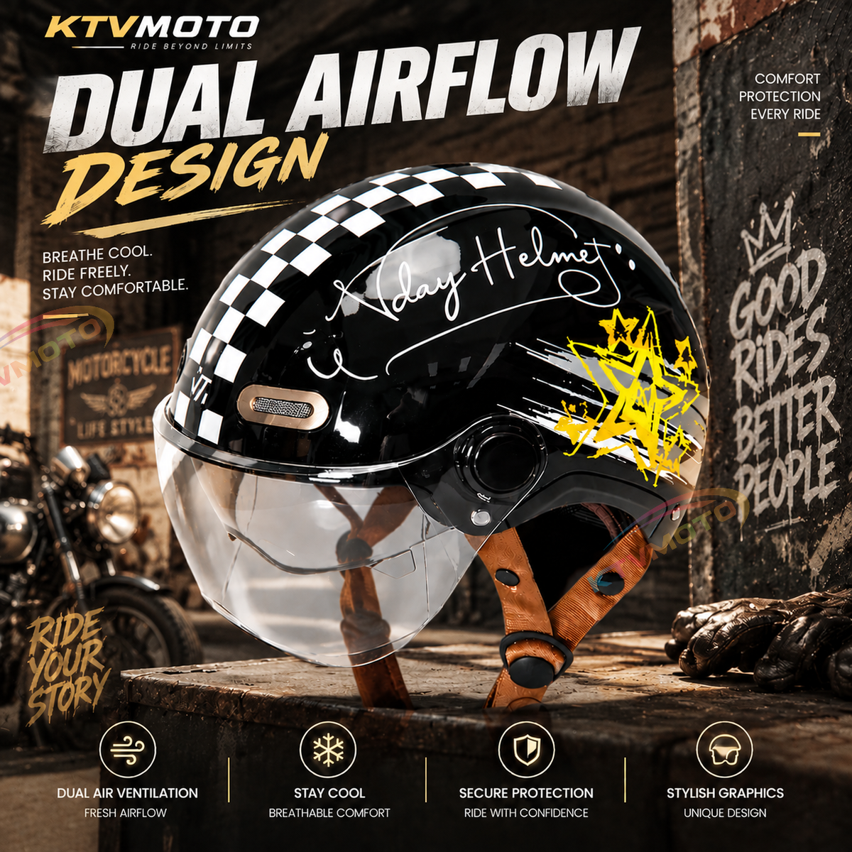 Retro Motorcycle Half-Helmet Breathable Version-I305