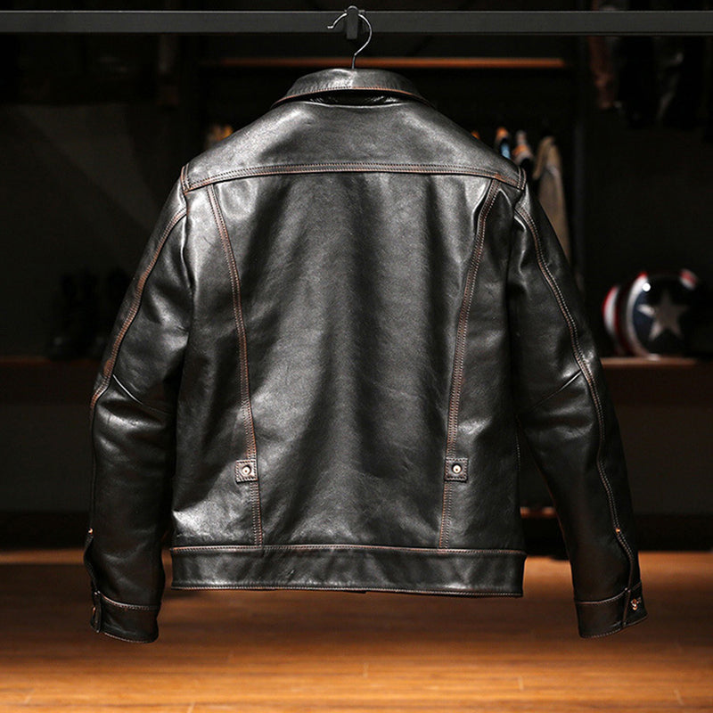 Japanese retro casual leather jacket-A05