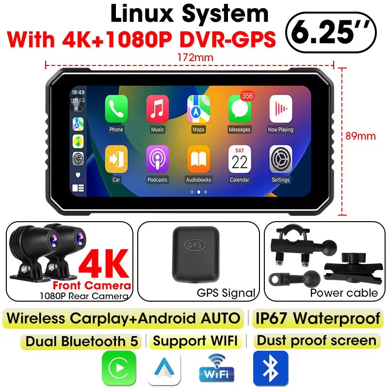 6.25 Inch 4K DVR GPS Motorcycle Navigation -P04