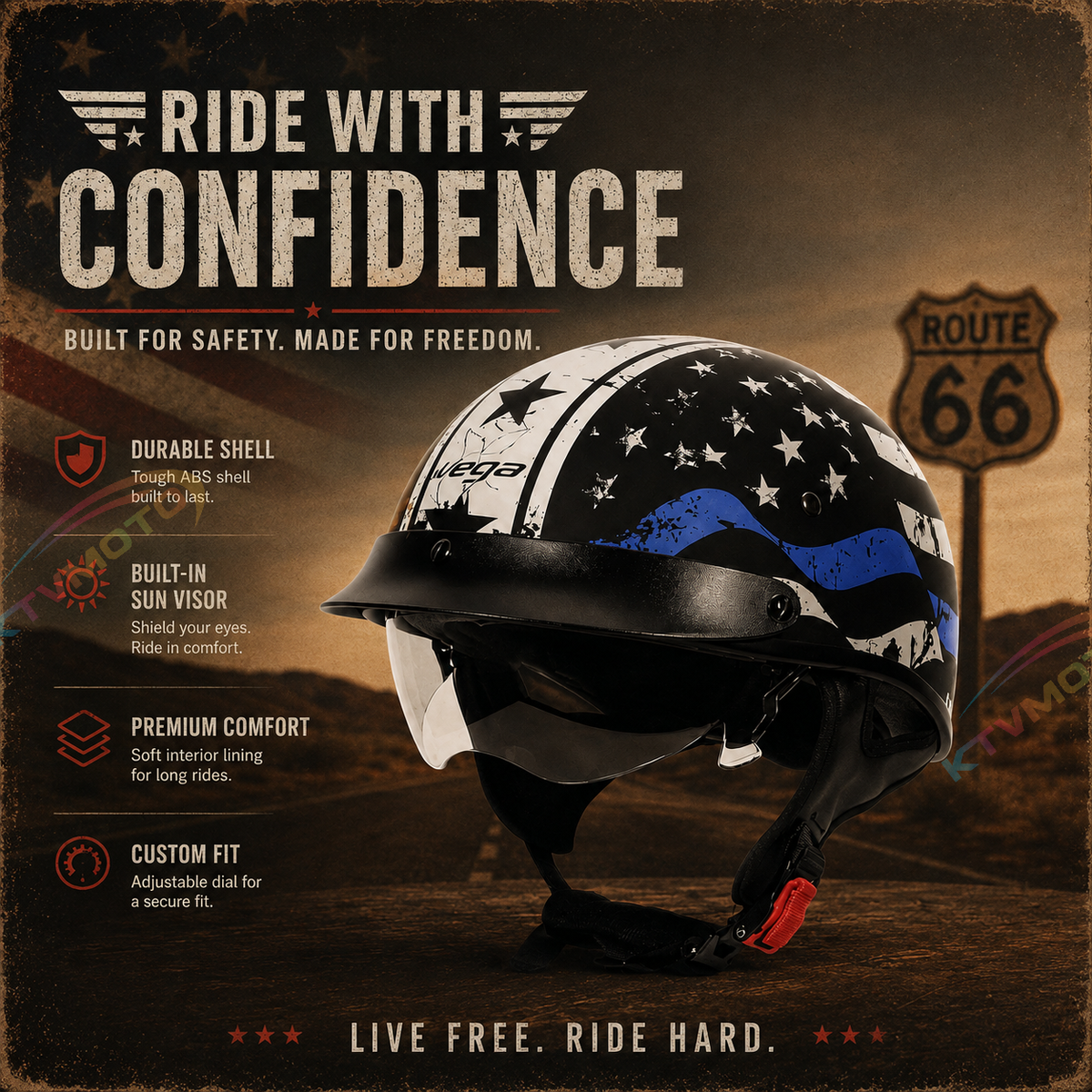 KTVMOTO Vintage Open Face Motorcycle Helmet with Visor-I38