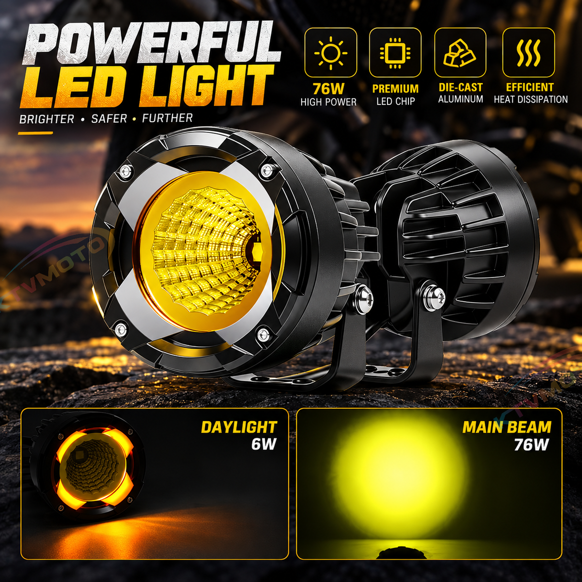 KTVMOTO Dual Color LED Motorcycle Driving Lights with Wiring Kit-D34