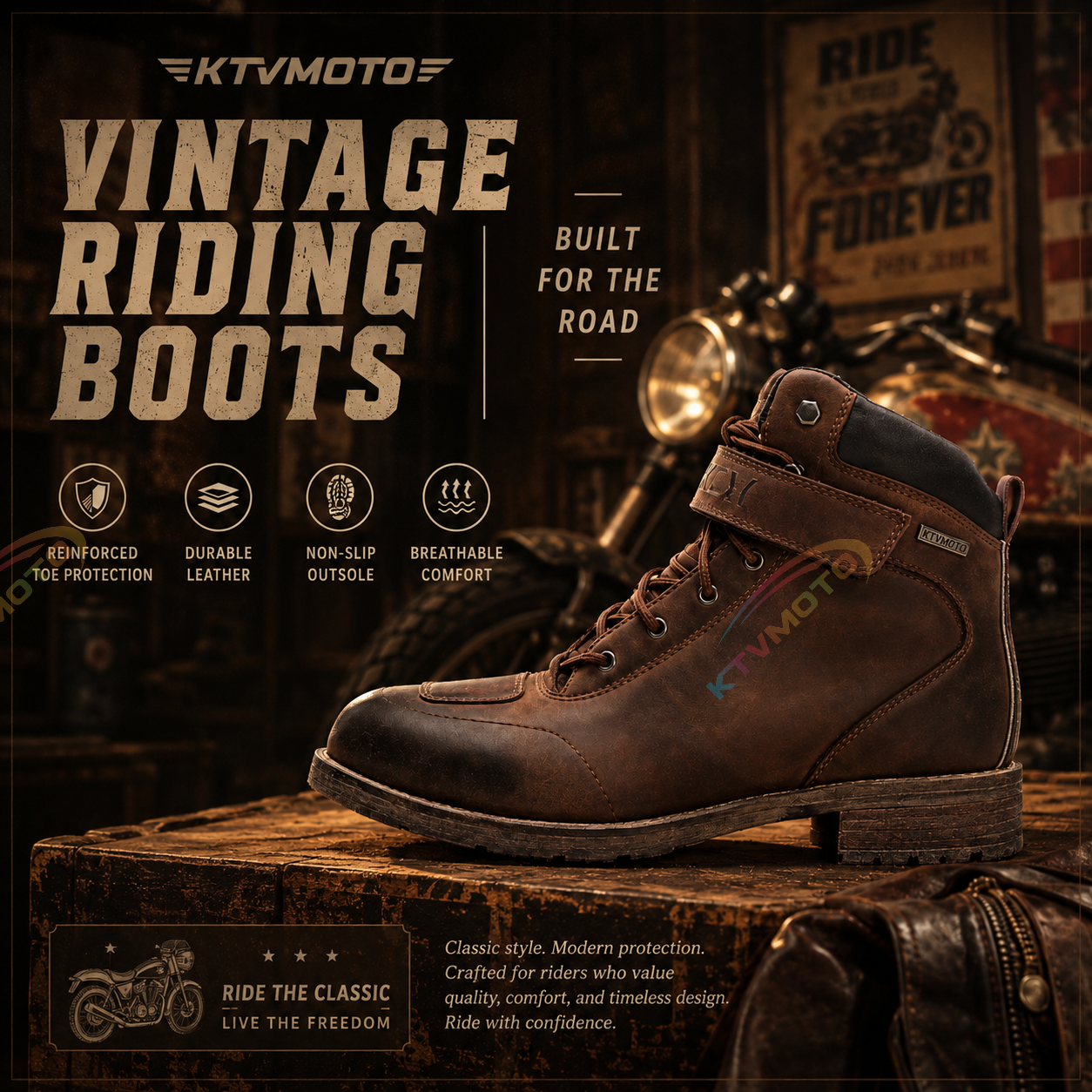 Retro motorcycle leather waterproof riding boots-K171