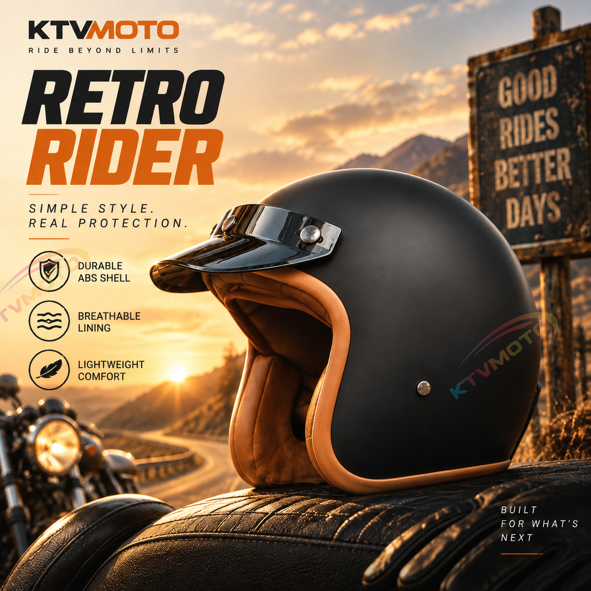 Retro motorcycle open helmet-I20