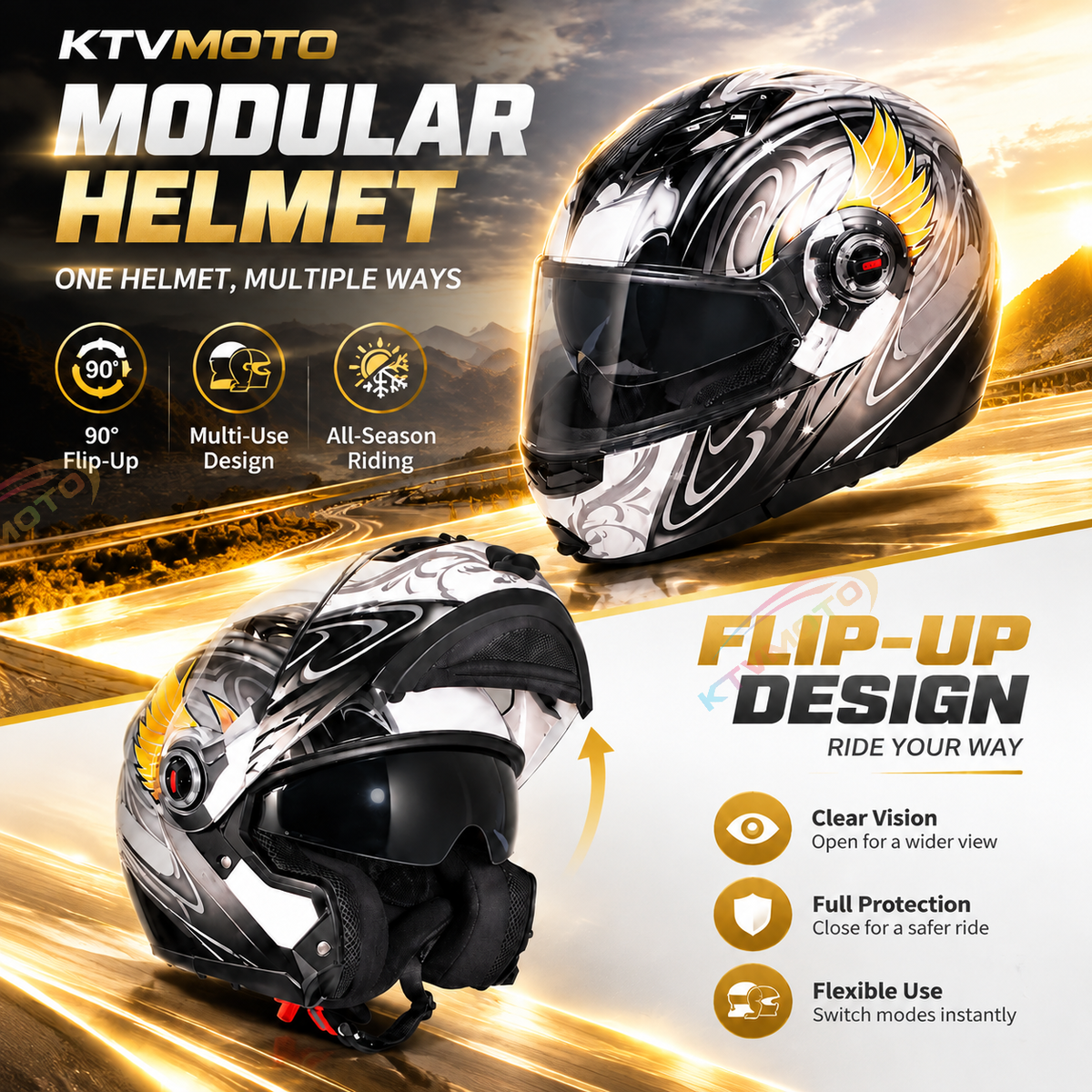 Modular Motorcycle Helmet with Dual Visors for Touring-I311