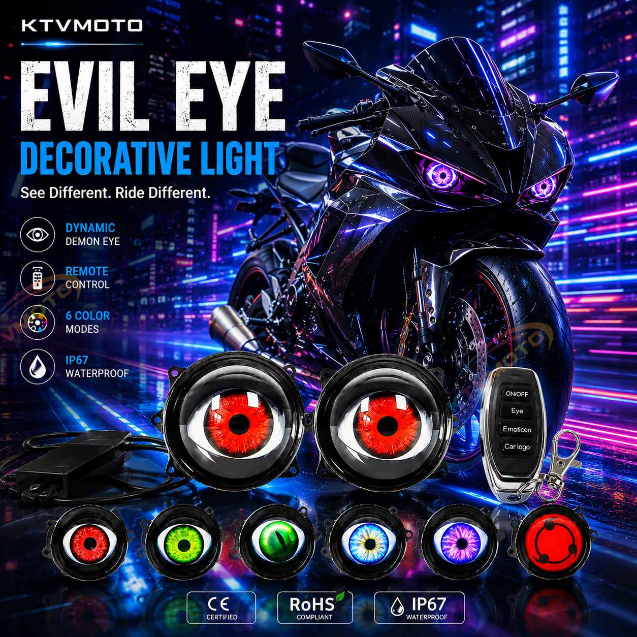 KTVMOTO Motorcycle dynamic big eyes devil eye light-D24