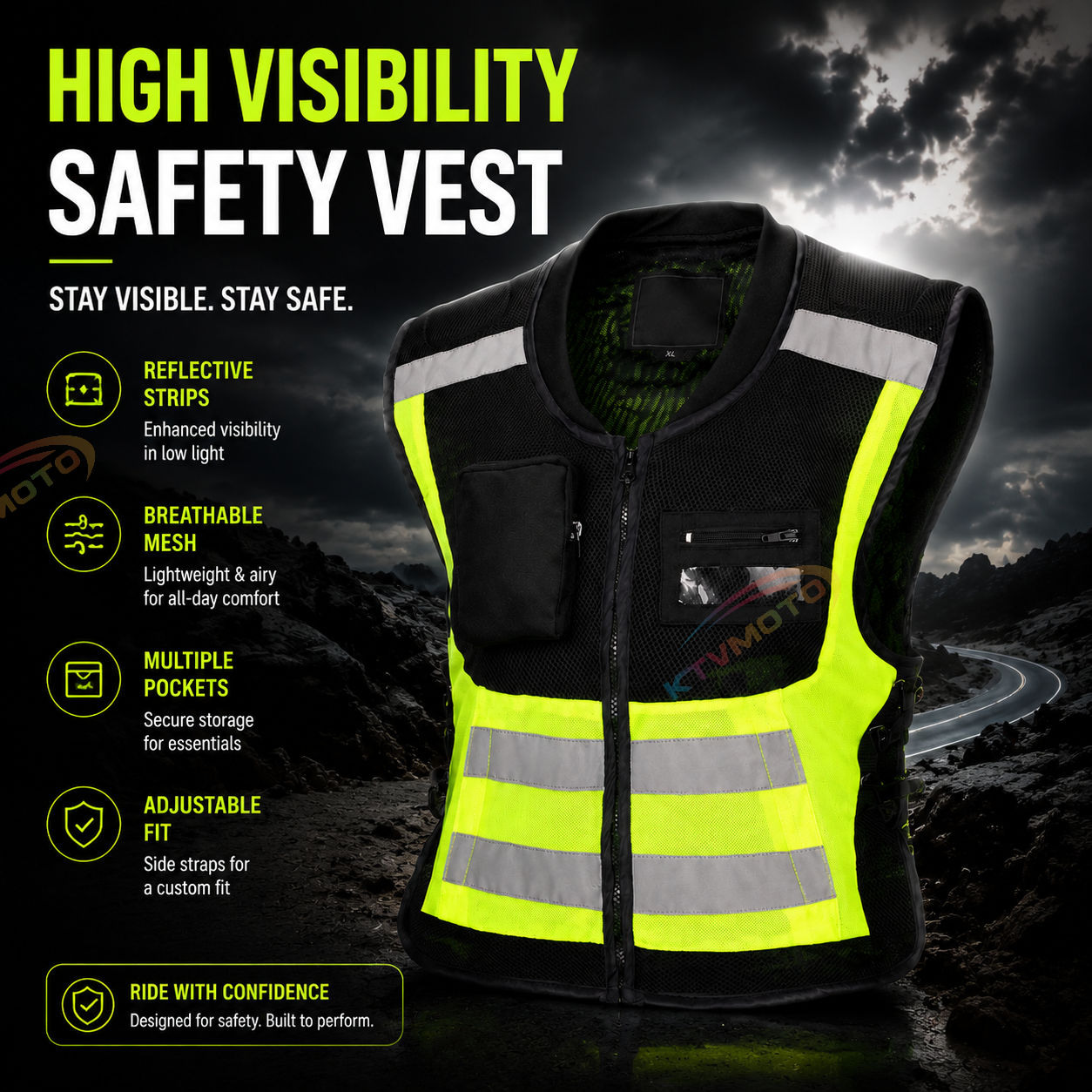 Reflective vest for motorcycle racing and rally riding-J101