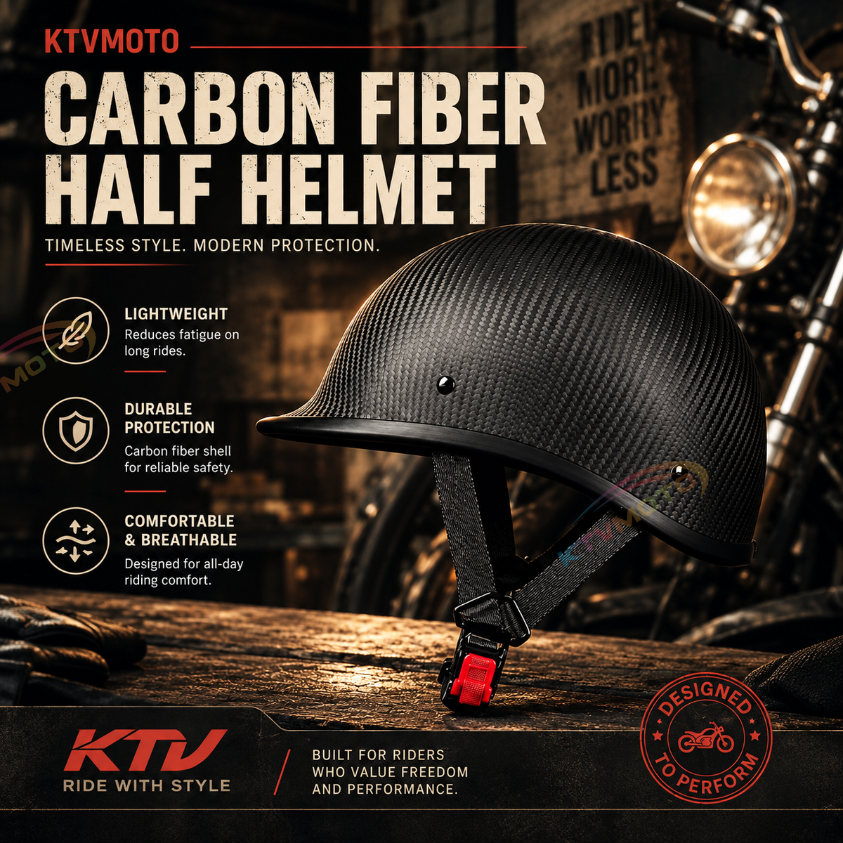 Carbon Fiber Vintage Motorcycle Half Helmet-I135
