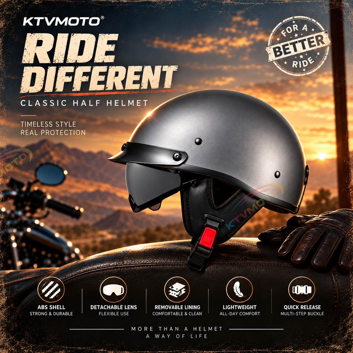 KTVMOTO Retro motorcycle scooter riding half helmet-I265