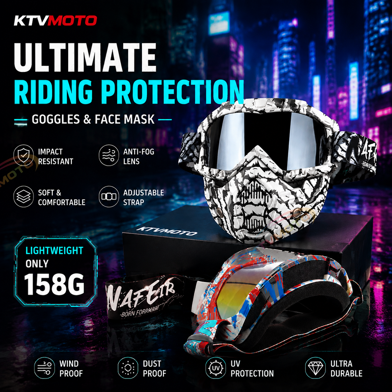 Motorcycle Riding Goggles and Protective Face Mask-H02
