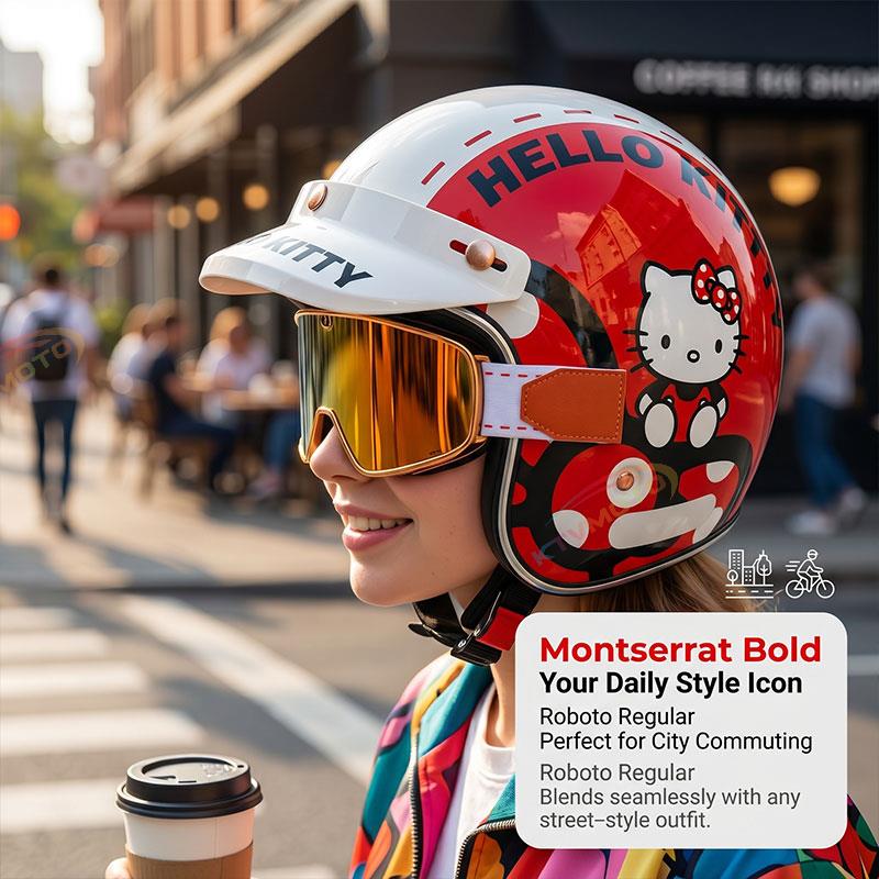 Cute Cartoon Scooter Helmet Retro 3/4 Shell for Women-I40